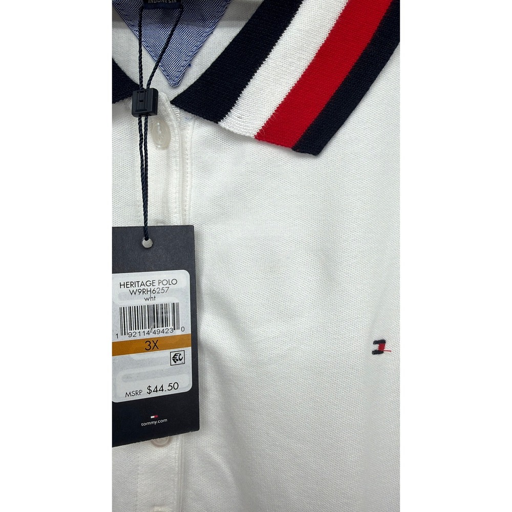 Tommy Hilfiger Heritage Polo Mens 3X White NWT Striped Collar W9RH6257 - Picture 3 of 10